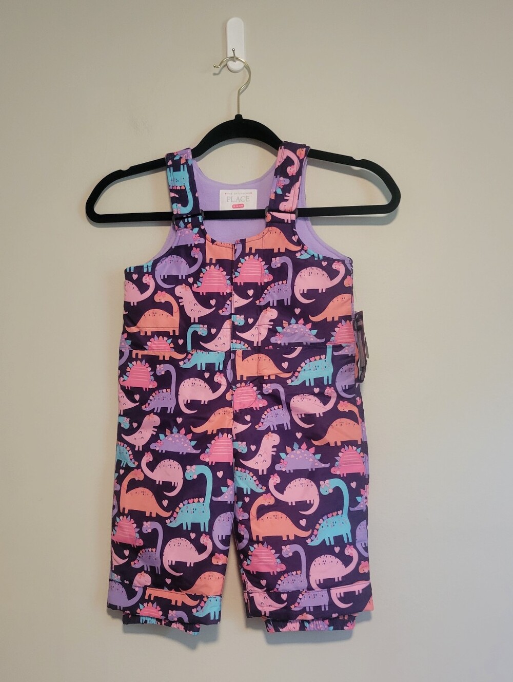 New The Children's Place Girls' Dino Print Snow Bibs Size 12-18 Months